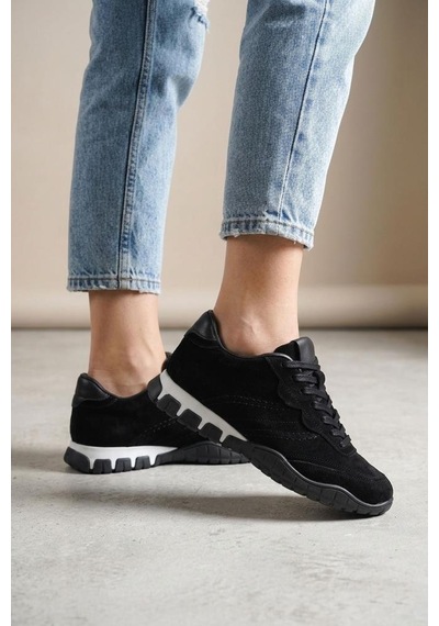 Pisagor Ps-55161 Kadın Hakiki Deri Sneakers Spor Ayakkabı Siyah