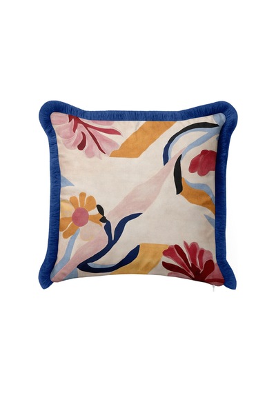Soyut Çiçek Desenli Floral Saçaklı Yastık Kılıfı-sanatsal Boho Krem Lacivert Püsküllü Kırlent Kılıfı Haki