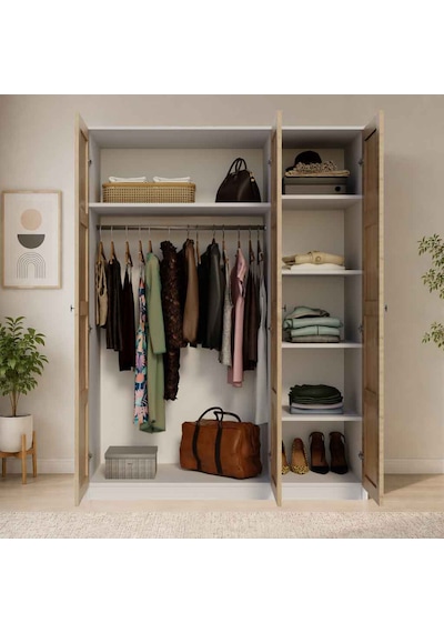 Midose Loren 3 Kapaklı, 6 Raf Bölmeli, Askılıklı Geniş Elbise Dolabı, Gardırop Ceviz&beyaz Ceviz Kapak&beyaz Gövde Midose Loren 3 Kapaklı, 6 Raf Bölmeli, Askılıklı Geniş Elbise Dolabı, Gardırop Ceviz&beyaz Ceviz Kapak&beyaz Gövde