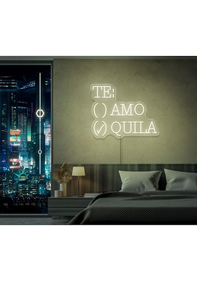 Te:amo/quıla Yazılı Ve Şekilli Neon Tabela Beyaz