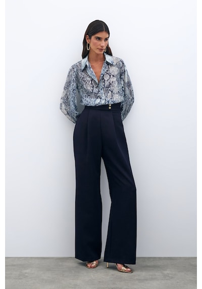 Sateen Bel Detaylı Pantolon - Lacivert