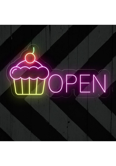 Open Yazılı Ve Şekilli Neon Tabela Pembe