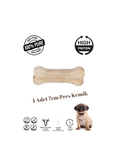 Purecanpati Doğal Köpek Pres Kemiği Beyaz 4 Adet 7cm Küçük Irk Ve