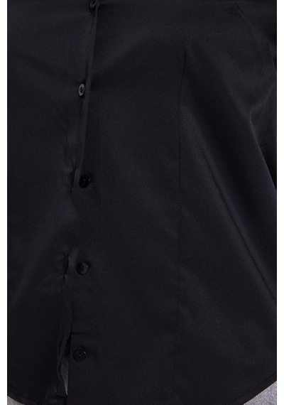 Tudors Kadın Slim Fit Dar Kesim Klasik Yaka Uzun Kollu Siyah Gömlek-40350 Siyah