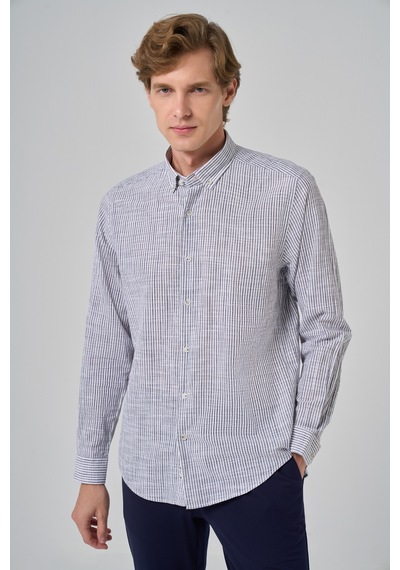 Morven Erkek Gri Pamuk Trend Çizgili Dynamic Fit Düğmeli Yaka Gömlek 26ms004004100 Gri
