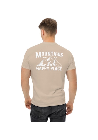 Wildstyle Mountains Are My Happy Place Dağcı Doğa Kamp Baskılı Unisex Pamuklu Tişört Camel