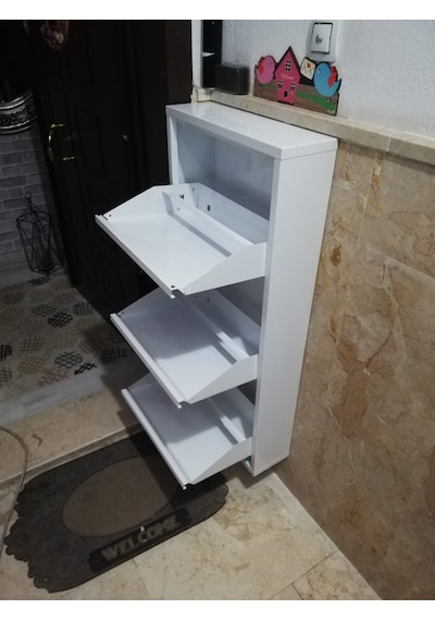 Kaser Marka 3 Lü Dikey Metal Ayakkabılık Beyaz