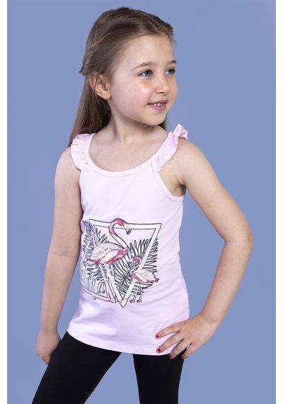 Toontoy Kids Toontoy Kız Çocuk Fırfır Detaylı Flamingo Kabartma Baskılı Atlet Açık Pembe