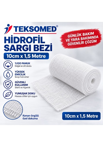 Teksomed Hidrofil Sargı Bezi 10 Cm X 1,5 Metre 10 Adet