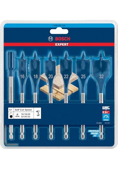 7 X Expert Self Cut Speed Yassı Freze Matkap Seti Yumuşak Ahşap, Sunta, Çap 16 32 Mm, Profesyonel Aksesuar, Mat