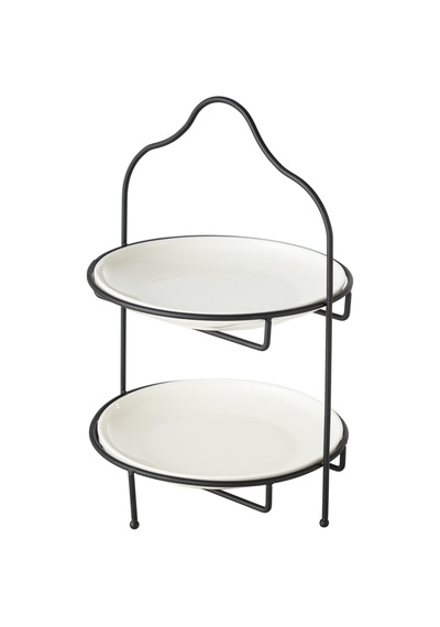 Mudo Home Gurme İki Katlı Sunum 22cm - Siyah Çok Renkli