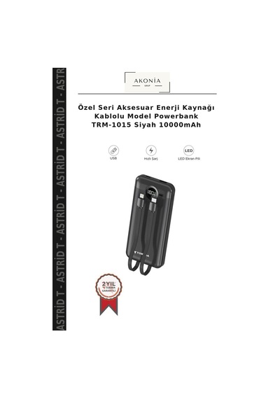 Özel Seri Aksesuar Enerji Kaynağı Kablolu Model Powerbank Trm-1015 Siyah 10000mah Çok Renkli