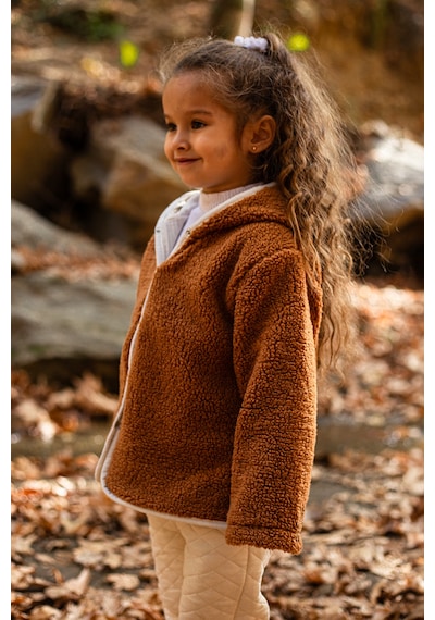 Luckka Heritage Puffy Astarlı Peluş Bebek Çocuk Ceket - Kopüşonlu Peluş Mont - Ztpufceket Kahverengi