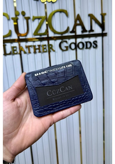Cüzcan Jorvik Patlı Hakiki Deri Premium Kartlık Kişiye Özel İsim Baskılı Lacivert Croco