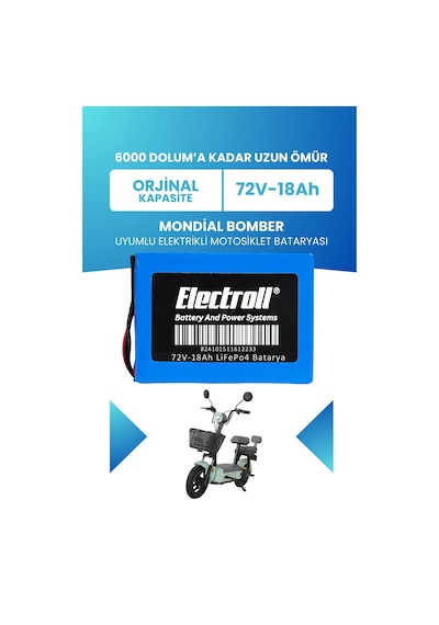 Mondial Bomber Batarya Standart Kapasite Lifepo4 72v 18ah Elektrikli Motosiklet Bataryası
