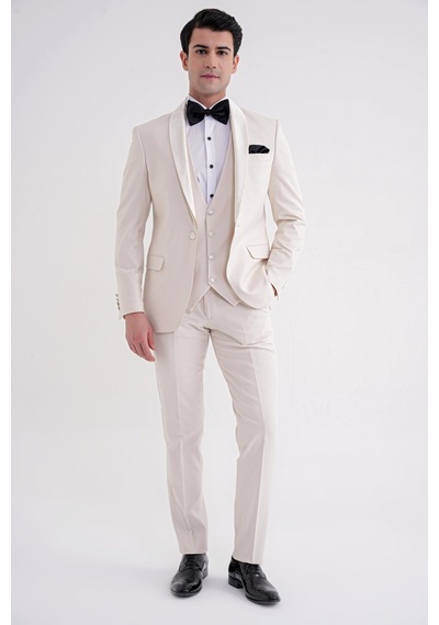 Black 069 Takım Slim Krem Krem