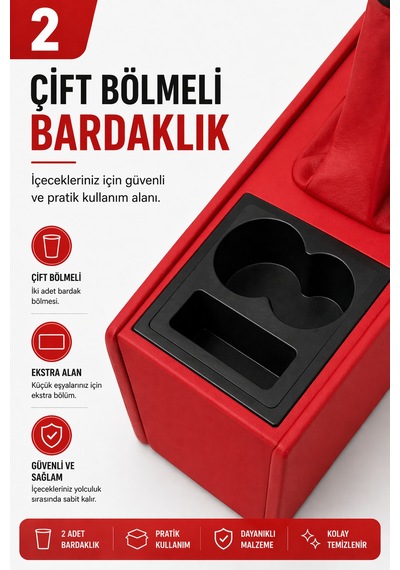 Trobus Tofaş Kartal Kargo 1998-2002 Tam Boy Orta Konsol Kol Dayama Bardaklıklı Deri Kırmızı