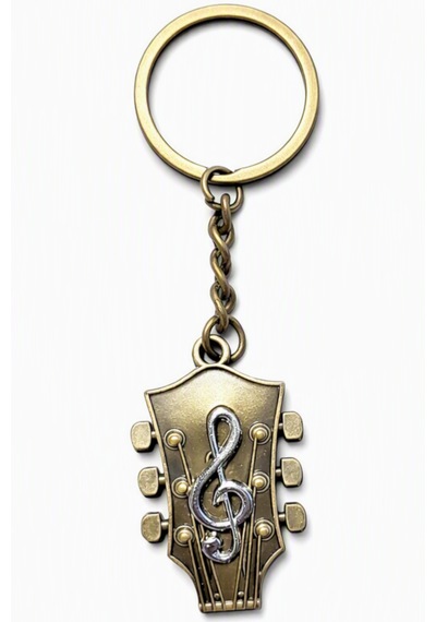Waves And Pebbles Bronz Gitar Sol Anahtarı Anahtarlık Gümüş