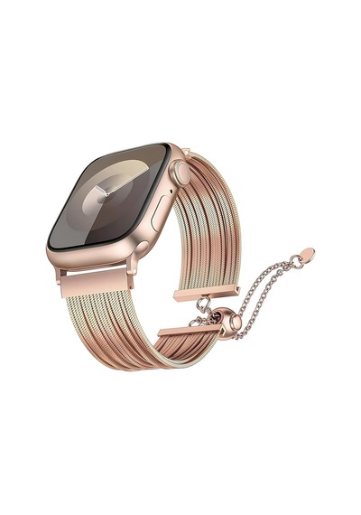 Apple Watch Uyumlu Metal Hasır Kordon Manyetik Kilitli Paslanmaz Çelik Kordon Çok Renkli