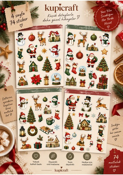 Yılbaşı Temalı Sticker Set - Yeniyıl-christmas-noel Temalı Etiket Seti - Ajanda Scrapbook Journal Pl 0