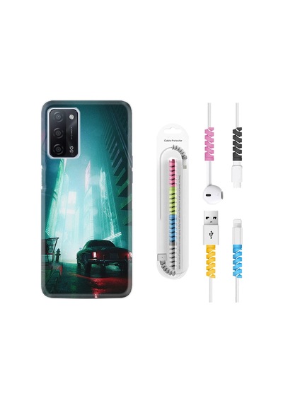 Oppo A55 Kılıf Kablo Koruyuculu Night Cars 1619