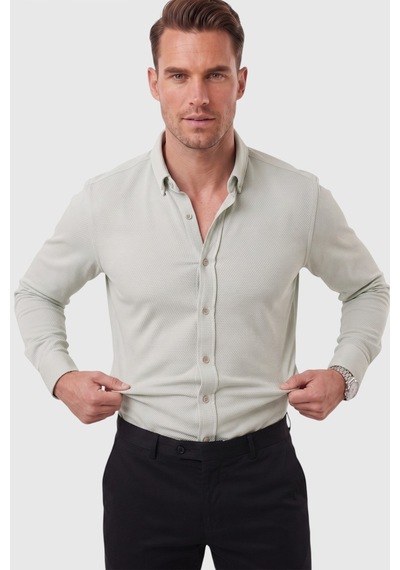 Rizzup Erkek %97 Pamuk Slim Fit Dar Kesim Petek Dokulu Likralı Örme Yeşil Gömlek 2600707