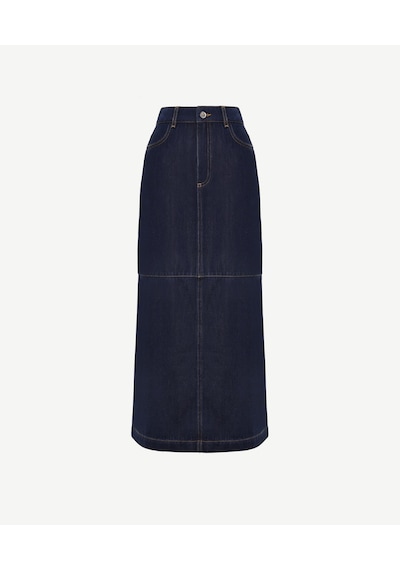Yargıcı Yırtmaç Detaylı Denim Etek 25yket4017x 484 Lacivert