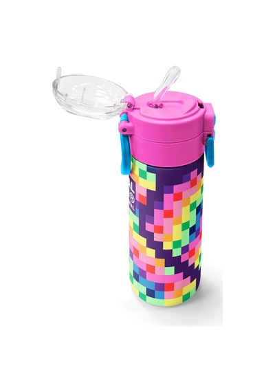 Coral High Kids Çok Renkli Piksel Kalp Desenli Pipetli Ve Direkt İçim Çelik Termos 500 Ml 38108 Çok Renkli