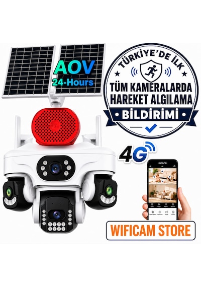 Tüm Lenslerde Hareket Algılama 4 Kameralı 4g Solar Kamera Aov 7/24 Kayıt