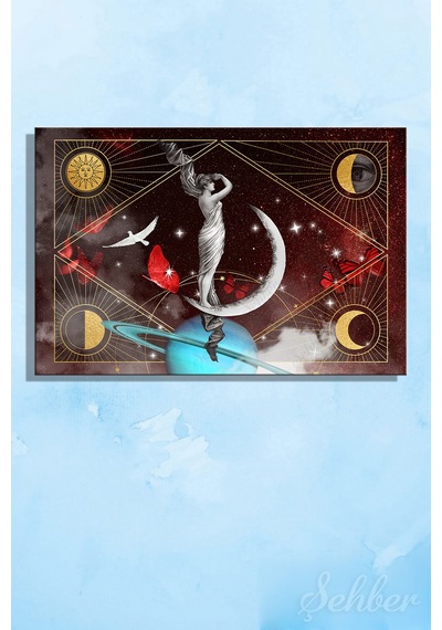 Yatay Kanvas Tablo Tekli Ev Kafe Ofis Göklerin Dansı Gökyüzü Temalı Vintage Astroloji Kolajı 2936