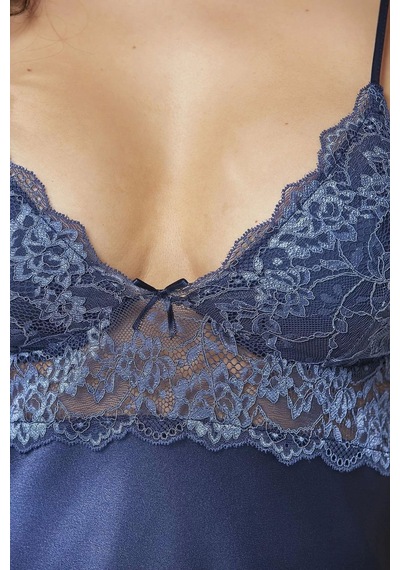 Pierre Cardin Saten Dantelli Gecelik 890 Lacivert 001