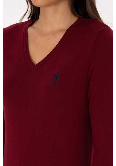 U.S. Polo Assn. Kadın Bordo V Yaka Basic Kazak 50307712-VR014