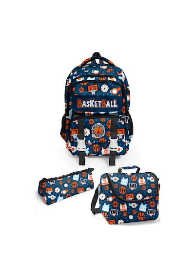 6 Bölümlü İçi Full Astarlı Su Geçirmez İlköğretim Çantası Beslenme+kalemlik Set 1 Adet Basket Lacivert
