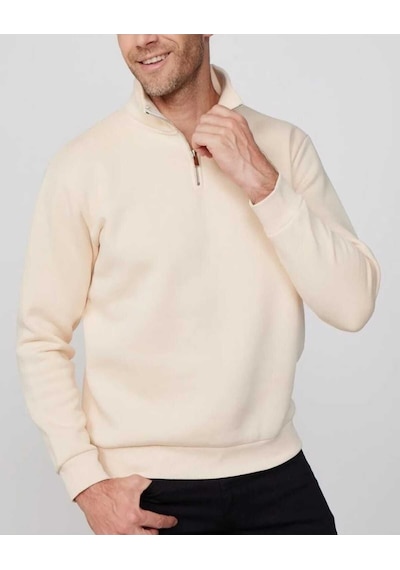 Kozia Outdoors Dik Yakalı Fermuarlı Oversize Unisex Sweatshirt Bej