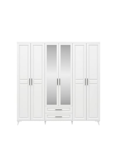 GuneyStore Gözde 6 Kapaklı Aynalı Komple MDF Beyaz Gardırop