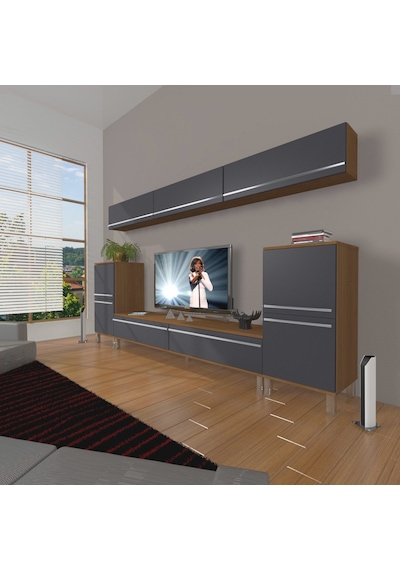 Decoraktiv Eko 9 Mdf Std Krom Ayaklı Tv Ünitesi Tv Sehpası Ceviz - Antrasit