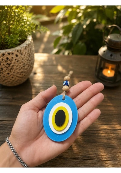 Plastik Dekoratif Nazar Boncuğu Kapı Duvar Süsü Dikiz Ayna Süsü Mavi Sarı Tasarım 14858346