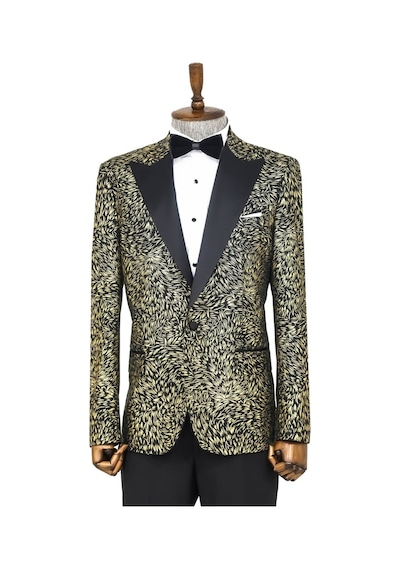 Wessi Tüy Desenli Slim Fit Erkek Smokin Ceket - Siyah