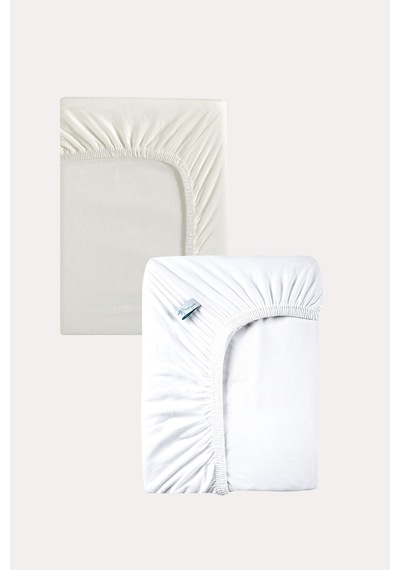 Bej - Beyaz Renk %100 Pamuk Penye Bebek Çarşafı 60x120cm - Lastikli Bebek Çarşafı 2'li Bej - Beyaz - 860728279