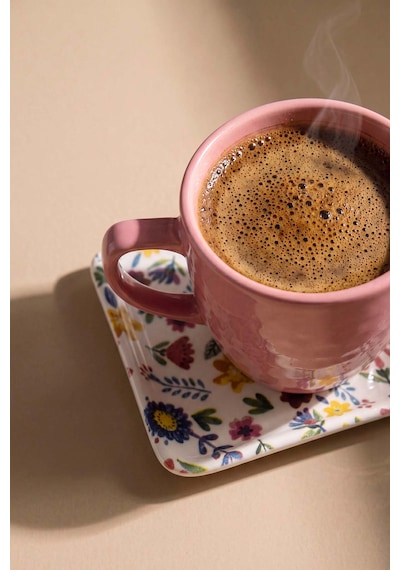 Pembe Keraart Springtime Doğaltaş 2 Kişilik Kahve Sunum Seti - 4 Parça