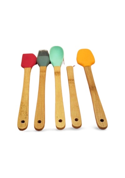 Hubrendy Tedarik 5 Parça Silikon Kaşık Ve Servis Takımı 20 Cm