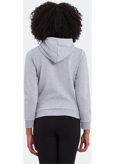 Slazenger PEMA I Kadın Fermuarlı Kapüşonlu Cepli Gri Sweatshirt