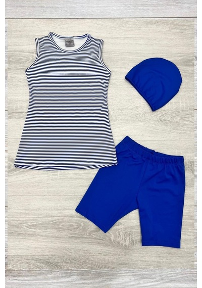 My Kids Wear Üç Parça Kız Çocuk Kısa Şortlu Mayo Lacivert