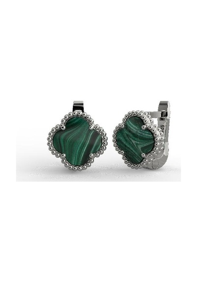 Roza Silver 925 Ayar Yeşil Kaplangözü Taşlı Rodyum Yonca Gümüş Küpe Re10195