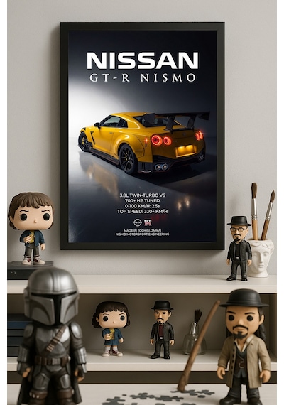 Nissan Gt-r Nismo Siyah Ahşap Çerçeveli Poster, Dekoratif Araba Duvar Tablosu