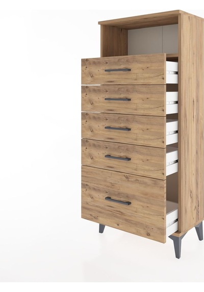 Hyperion Dolap Tek Raflı 5 Çekmeceli 60x44x134 Çam-çam Atlas Çam