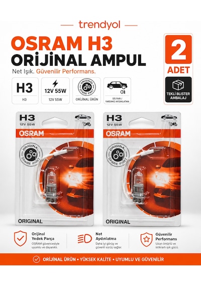 Osram H3 12v 55w  Halojen Ampul Sis Farı Ve Yardımcı Aydınlatma 2 Adet