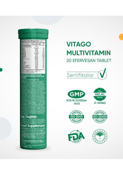 Multivitamin, Multimineral İçeren 20'li Efervesan Tablet