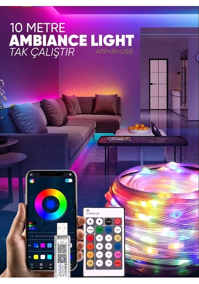 Sima Avize 10 Metre Rgb Ses Kontrollü Kumandalı Telefon Kontrollü Çok Renkli