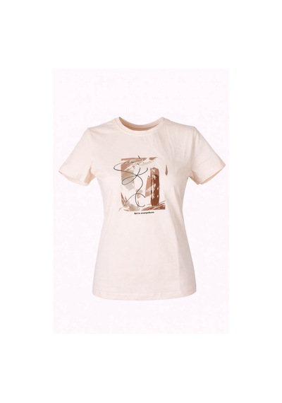 Trender 26yl71595006 Bej Kadın T-shirt Sonbahar Baskı Bej